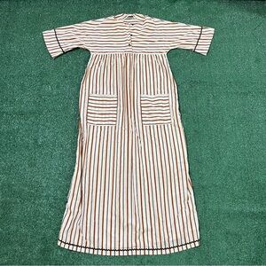 Vintage 60s 70s orange and brown striped maxi nightgown dress